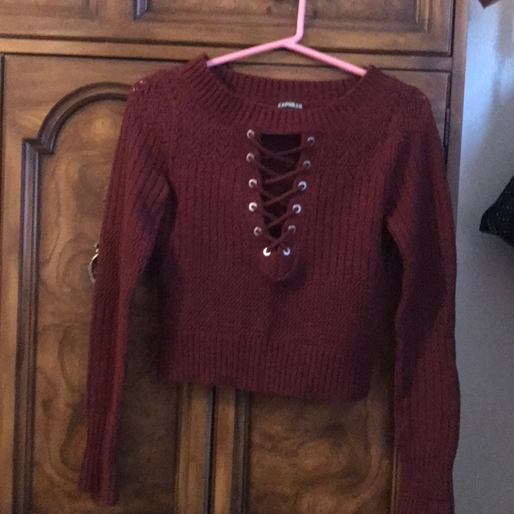 Burgundy lace-up crop sweater